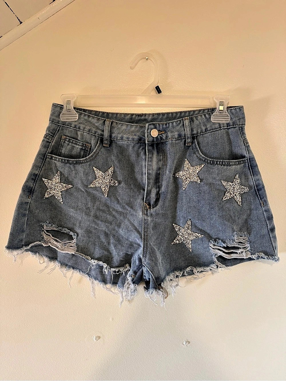 Light Blue Ripped Star Short Jeans - M